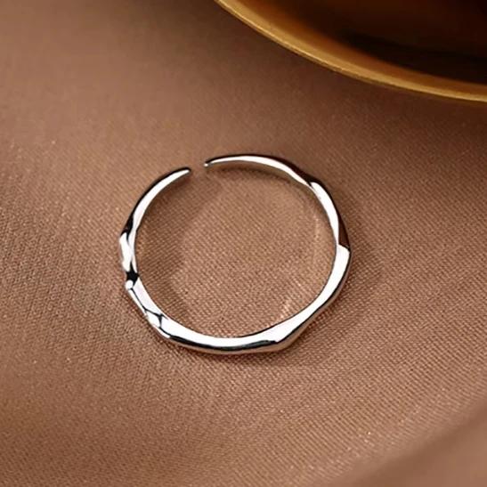 PONYKISS  Sterling Silver Minimalist Irregular Geometric Opening Ring for Women Classic Fine  Round Accessories