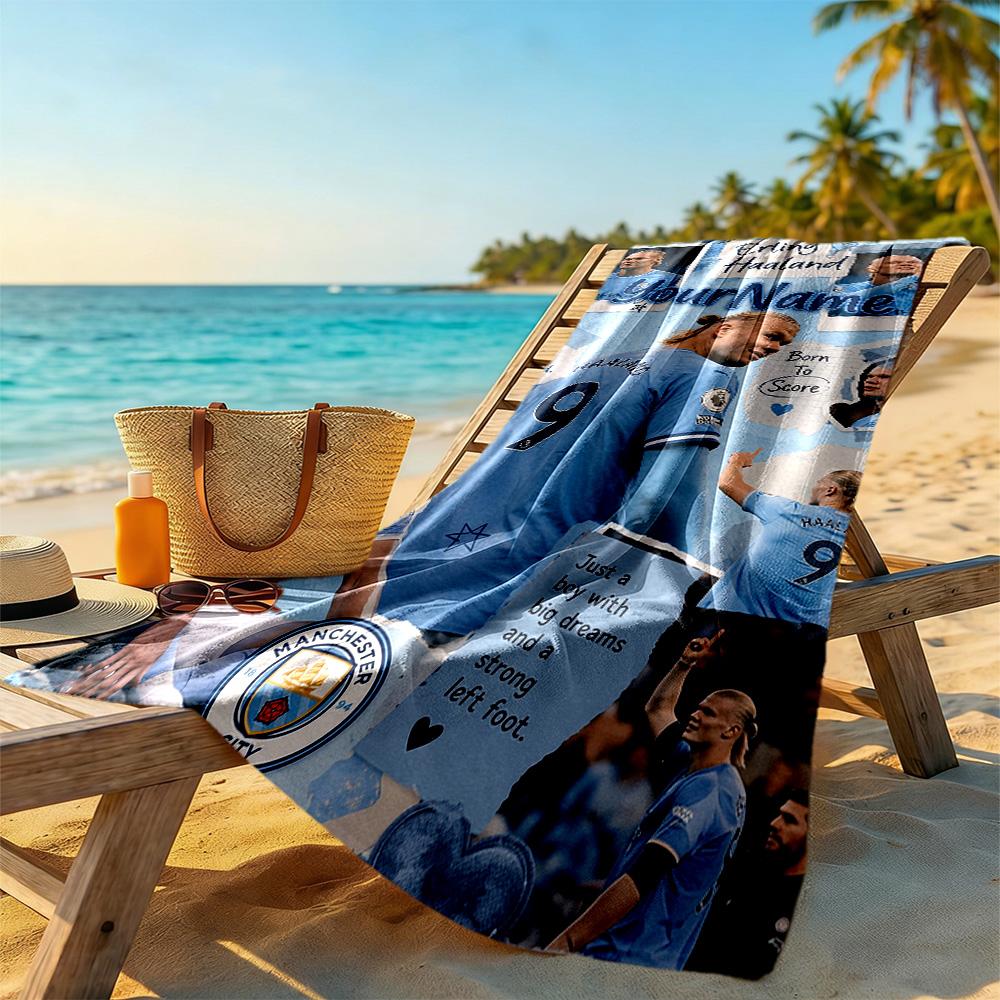 Manchester City Customize Text Beach Towel Soft Durable Quick-Dry Suitable for Swimming Gym Camping Yoga Vacation