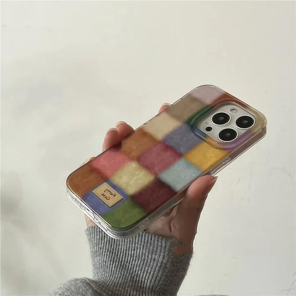 Roztomilý Doplňkový Barevný Blok Odpovídající Kostkované Průhledné Pouzdro Pro iPhone 16 15 14 13 12 11 Pro Max XS XR X SE 7 8 Plus Kostkovaný Měkký Kryt