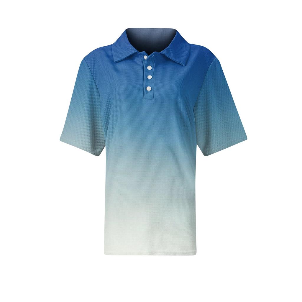 Polo Décontracté à Manches Courtes pour Femme en Tricot Gaufré Col Boutonné Coupe Ample Haut Léger pour un Usage Quotidien