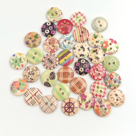 100Pcs Colorful Flower 2 Holes Wooden Buttons Sewing Scrapbook Craft DIY Decor