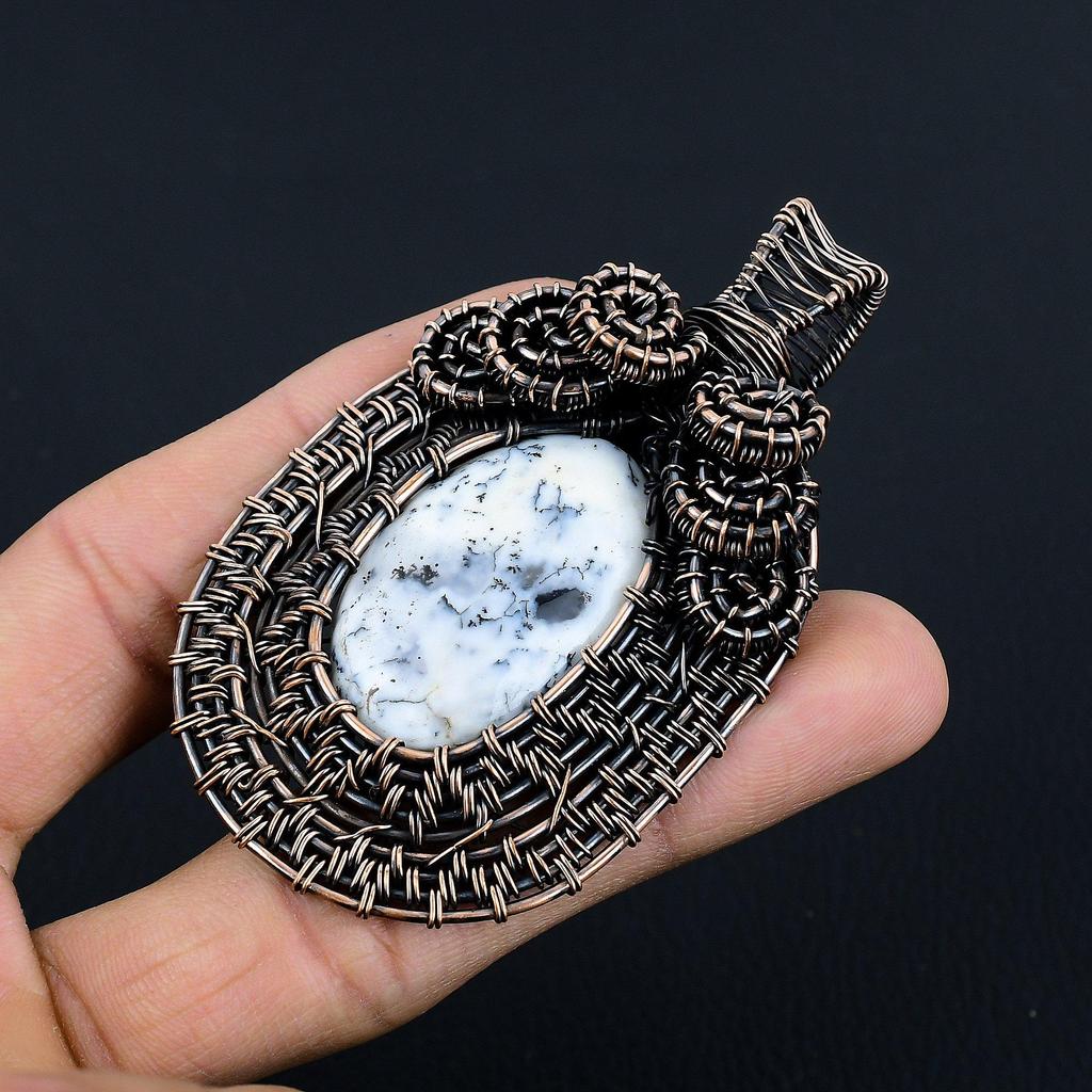 Dendrite Opal 999 Copper Wire Wrapped Pendant, Handmade Gemstone Jewelry Pendant Gift For Birthday