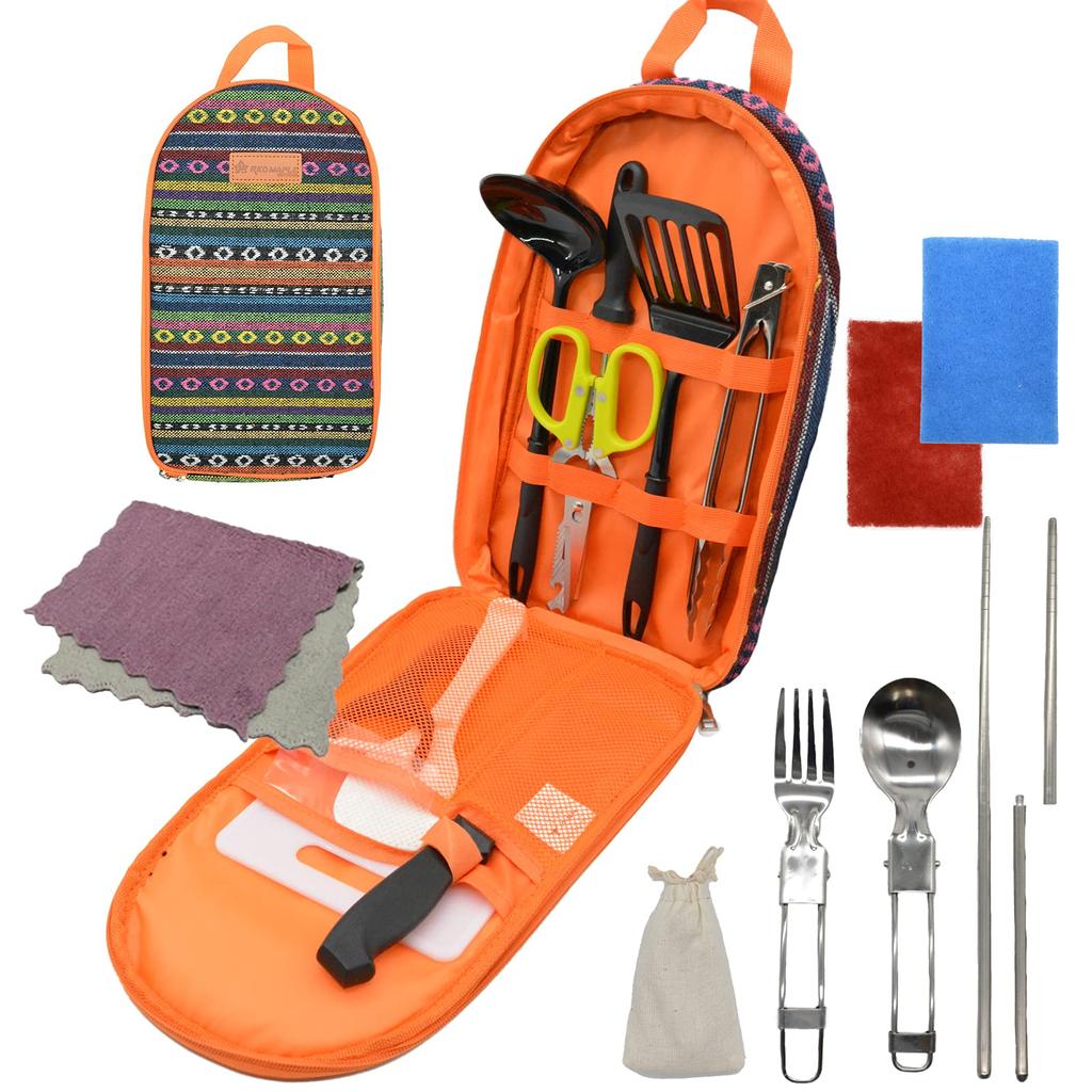 BBQ Set Camping Cookware Outdoor Glamping Cookware Set Knife Cutling Board Cutlery Set Disaster Prevention Evacuation Goods Nda-style 17-piece
