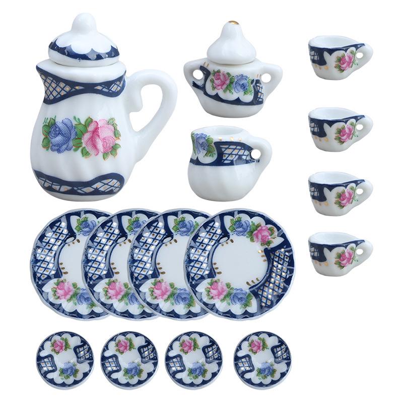 1:12 Dollhouse Miniature Porcelain Tea Set - 15-Piece Toy Model Gift, Multiple Styles Available