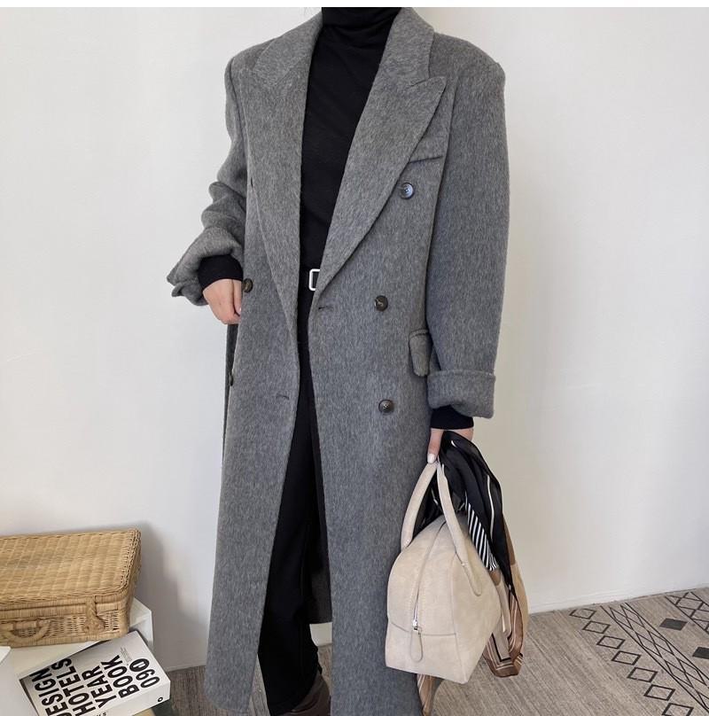 

Женское длинное двубортное пальто из кашемира и шерсти с поясом S