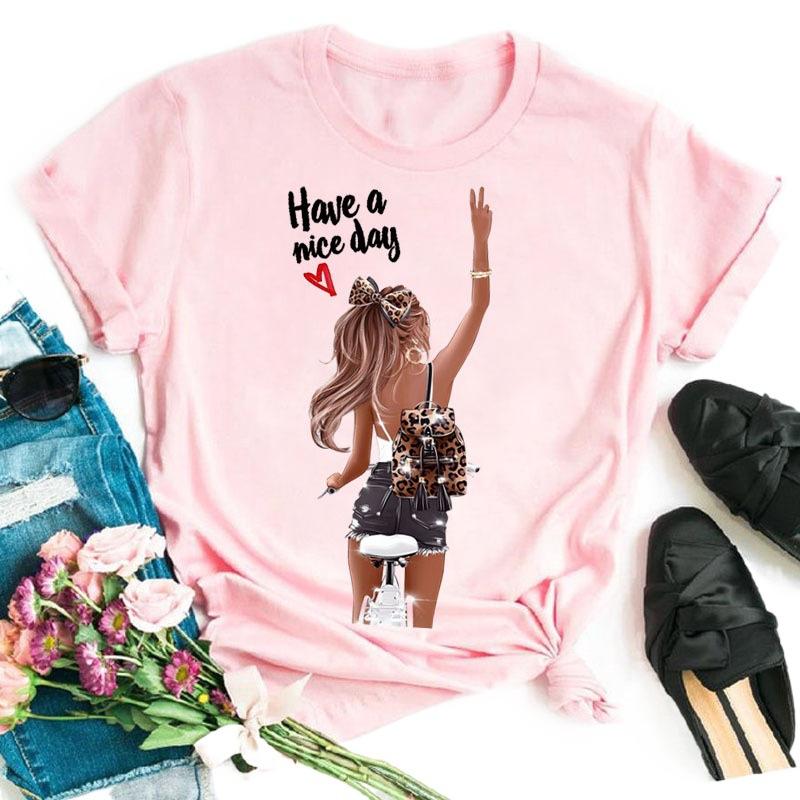 Summer Flower Girl Printed Half Sleeve T-shirt Round Neck Large Loose Cotton Short Sleeve Women's T-Shirts