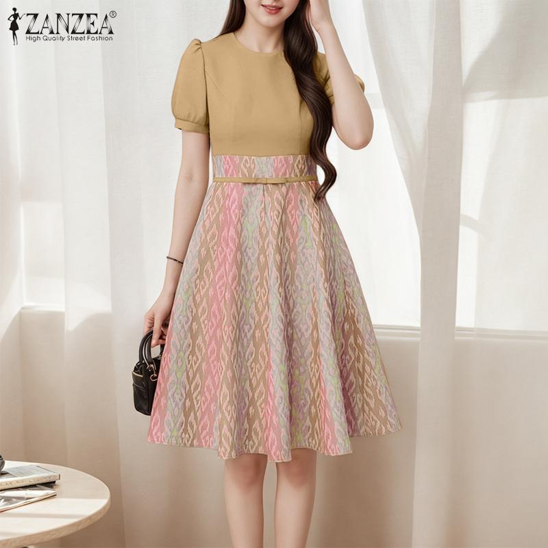 ZANZEA Women Casual Round Neck Short Sleeve Summer Print Dress