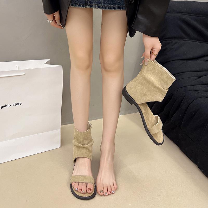 2025 new niche trousers boots wedge heel cool boots women's summer sandals flat heel women's shoes short boots