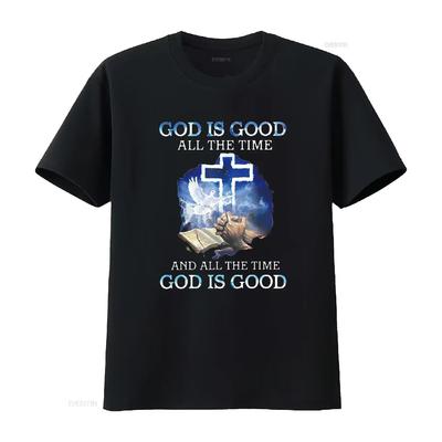 Mens God Is Good All The Time T Shirt Black Vintage Washed Streetwear Graphic Versatile Slightly Casual Soft Stylish Unisex