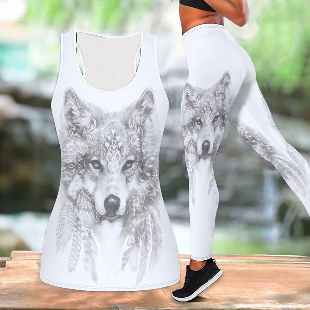 Loyales Tiermuster Druck Yoga Outfit für Damen Mode Workout Leggings Fitness Sport Lässiges Yoga Set Sportanzug
