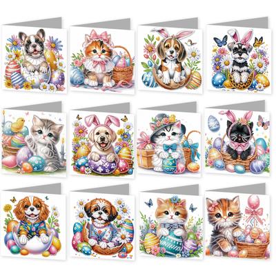 12pcs Flower Pattern DIY Diamond Painting Greeting Card Set Diamond Painting Daily Wishing Cards for Festivals and Celebrations