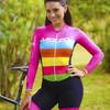 Womens Long Sleeve Triathlon Bodysuit Cycling Suit Gradient Color Quick Dry Sportswear Running