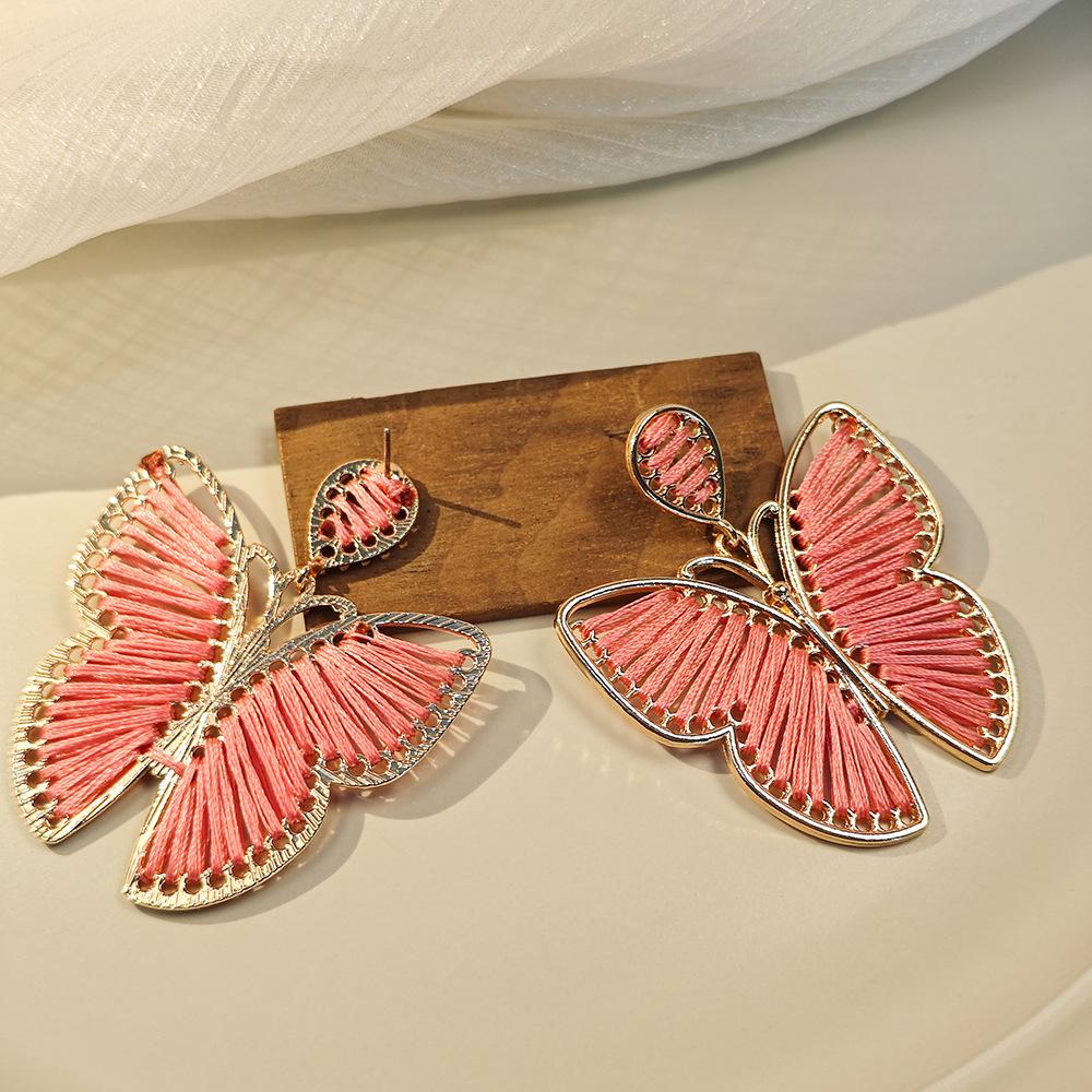 Bohemian Handmade Woven Earrings with Butterfly Design for Women, Vacation Style