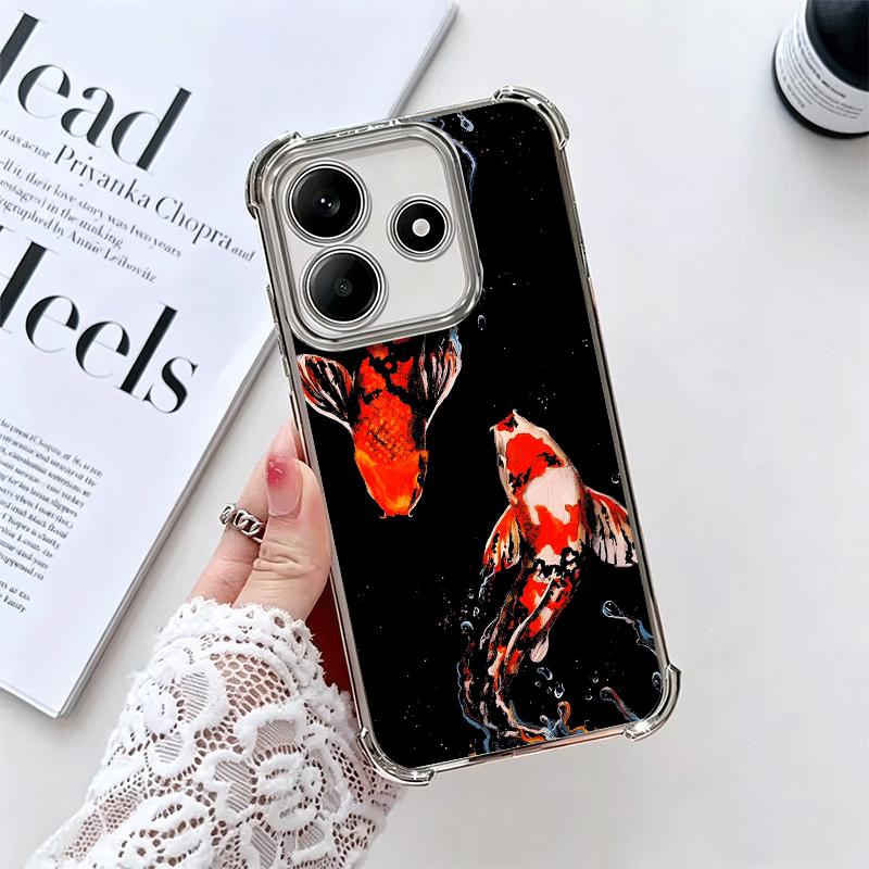 

Golden Carp Lucky Koi Plating Phone Case For Xiaomi Redmi Note 14 15 Pro Plus 13 12 11 11S 11T 10 9S 9 5G Anti-Fall Airabag Cove Redmi Note 14 Pro 5G