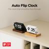 Mooas Multi-Wood Mini Flip Desk Clock, Retro Vintage Analog Automatic Flip Clock, Timer Calendar, Desk Clock with Large Numbers, USB-C Rechargeable, P