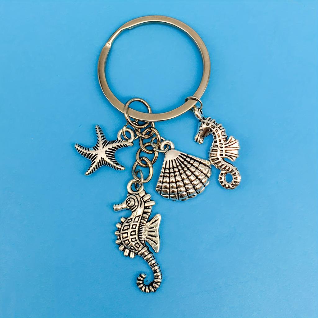 1pc Sea Life Starfish Shells And Seahorse Alloy Pendant Keychain - Beach Theme - For Beach Lovers - Perfect Gift for Friends & Family