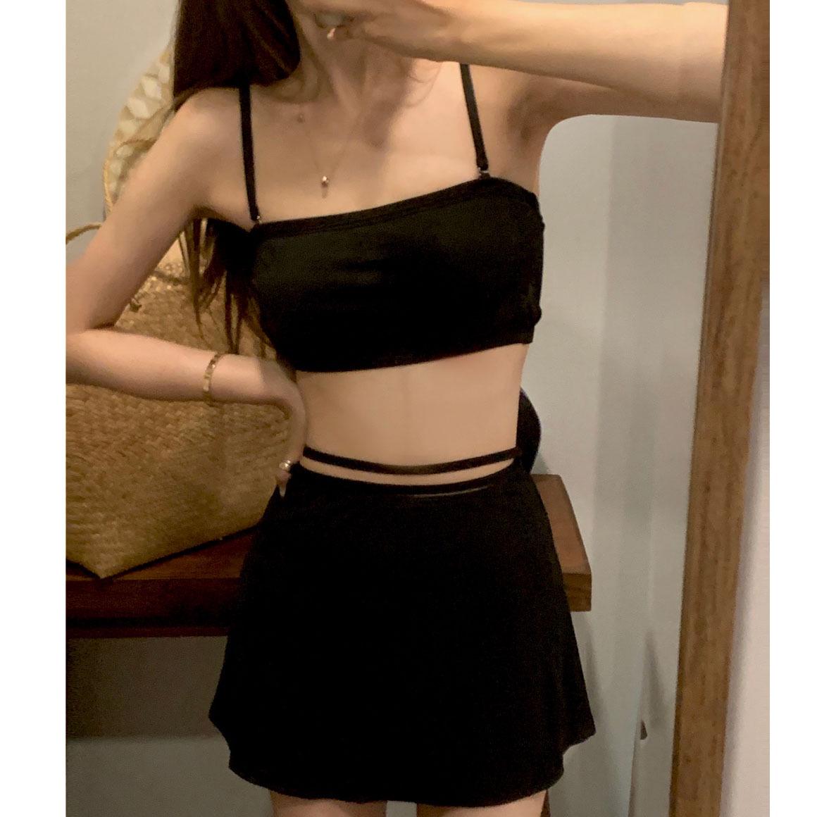 

Корейский раздельный купальник 2025 - Простой, Сексуальный, Однотонный, Утягивающий живот, Женская одежда для горячих источников. Medium чёрный