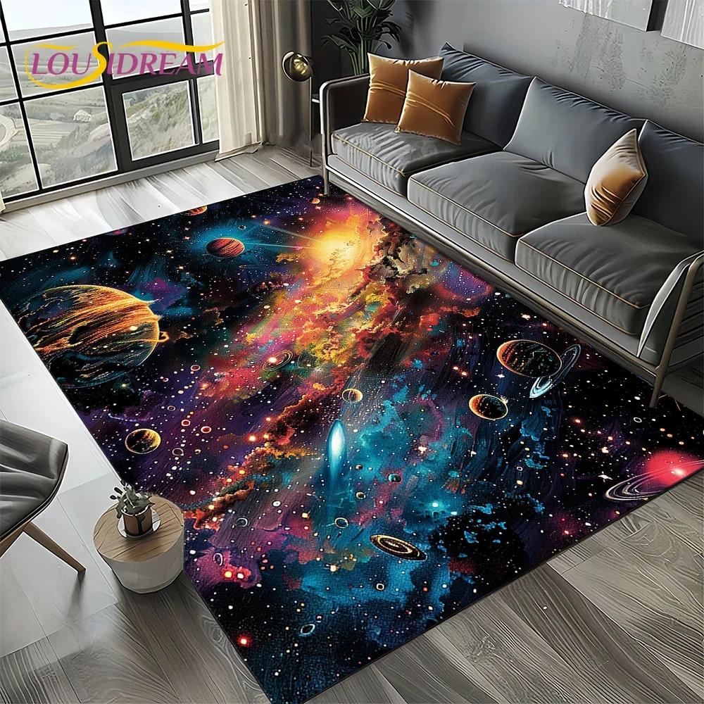 Milky Way Universe Space Stars Black Hole Galaxy Earth Carpet Rug for Living Room Bedroom Sofa Decoration,Non-slip Floor Mat