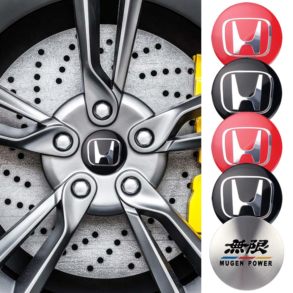 4Pcs 56mm Car Wheel Center Hub Cap Sticker Badge Cover For Honda Civic CRV ADV Fit Jazz Odyssey Mugen City Accord Accessories ala256