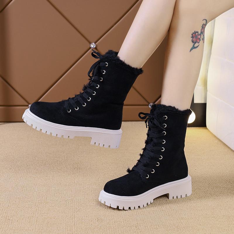 Bottes Femme Automne Hiver 2024 Nouveau Style Britannique Bout Rond Semelle Épaisse Chevalier Bout Rond Chelsea Botines De Mujer