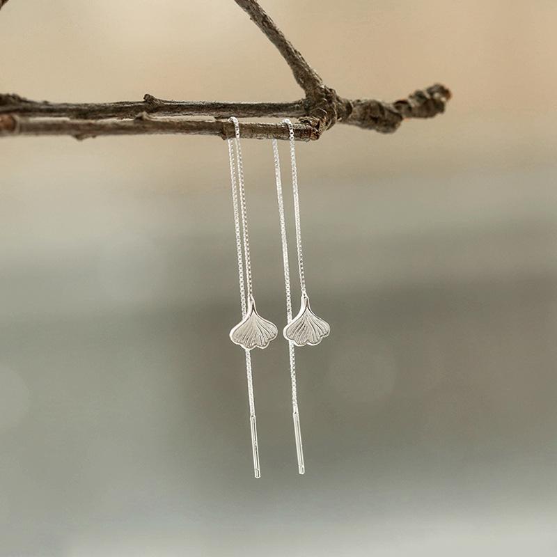 

Серьги в стиле Мори с эфирными листьями гинкго: Стерлинговое серебро S925, покрытие белым золотом, длинная нить в сказочном стиле. 925 Silver