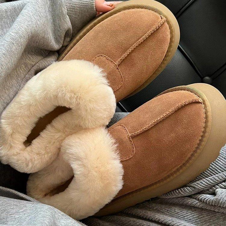 Amano Leather Thick-soled Fur Integrated Snow Boots Women's Winter 2025 Warm Short Cotton Shoes Women's Comfortable and Versatile