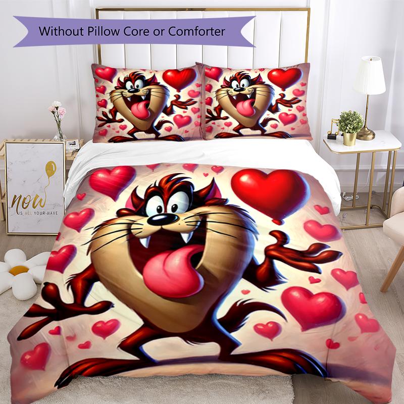 3pcs Taz Mania pattern bedding set duvet cover set includes duvet cover &pillowcases, perfect all season bedroom decoration & gift