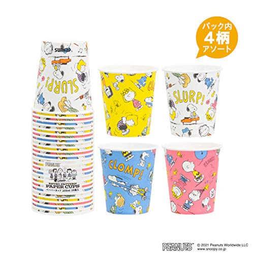 Sunnap Paper Cups, Snoopy Retro Pattern, 205ml, Pack of 25, Assorted 4 Designs, Made in Japan, 7.5cm Wide x 7.5cm Deep x 19.6cm High