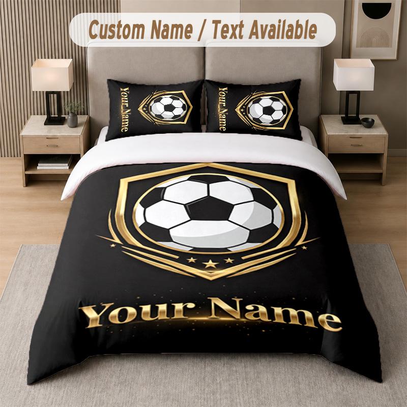 Soccer Theme Custom Text Or Name 3Pcs Bedding Set 1 Flat Sheet & 2 Pillowcases Personalized Home Bedding