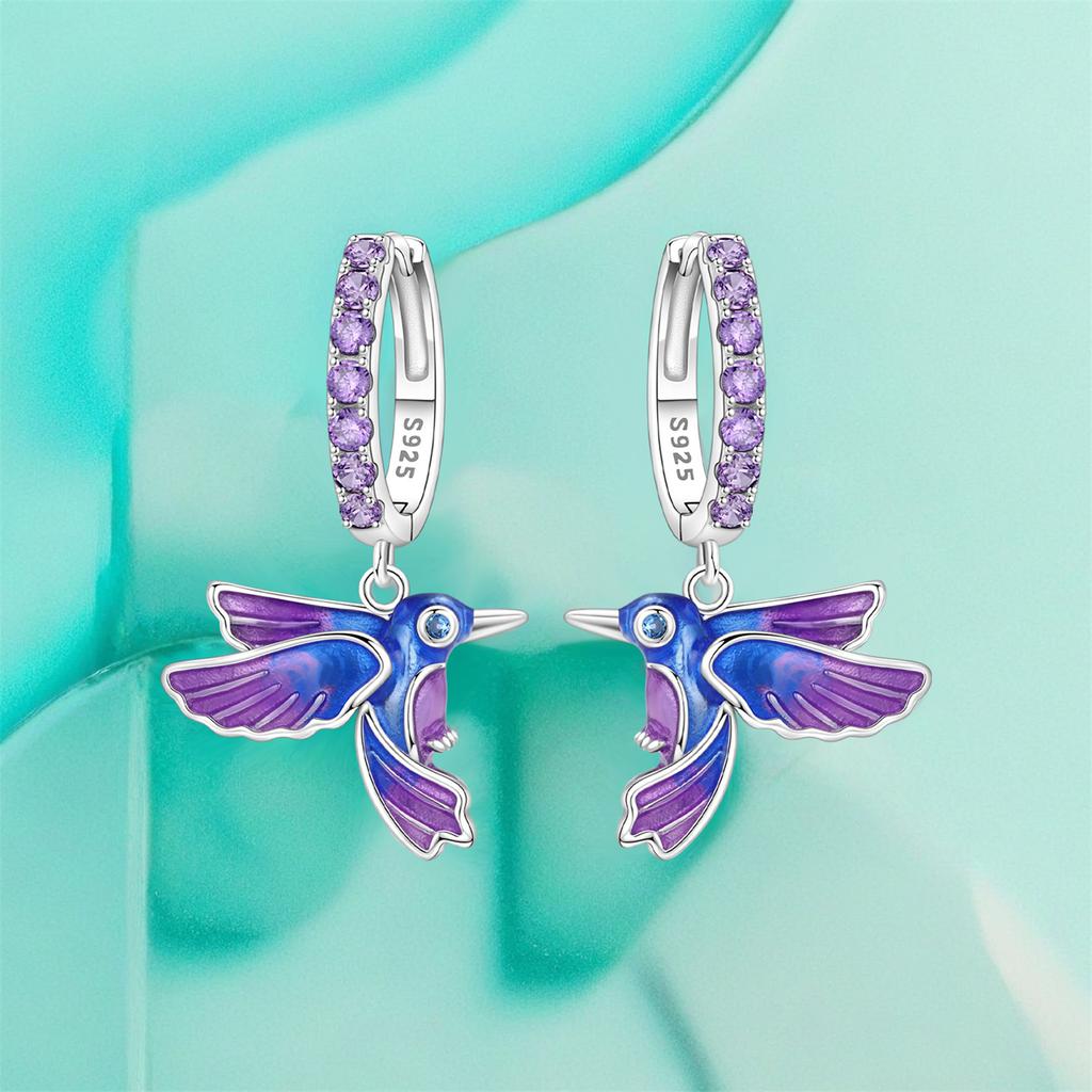 Orstarry 925 Silver Blue Purple Bird Drop Earrings Women Earrings Charm Fashion Birthday Party Jewelry Fine Gift Aretes
