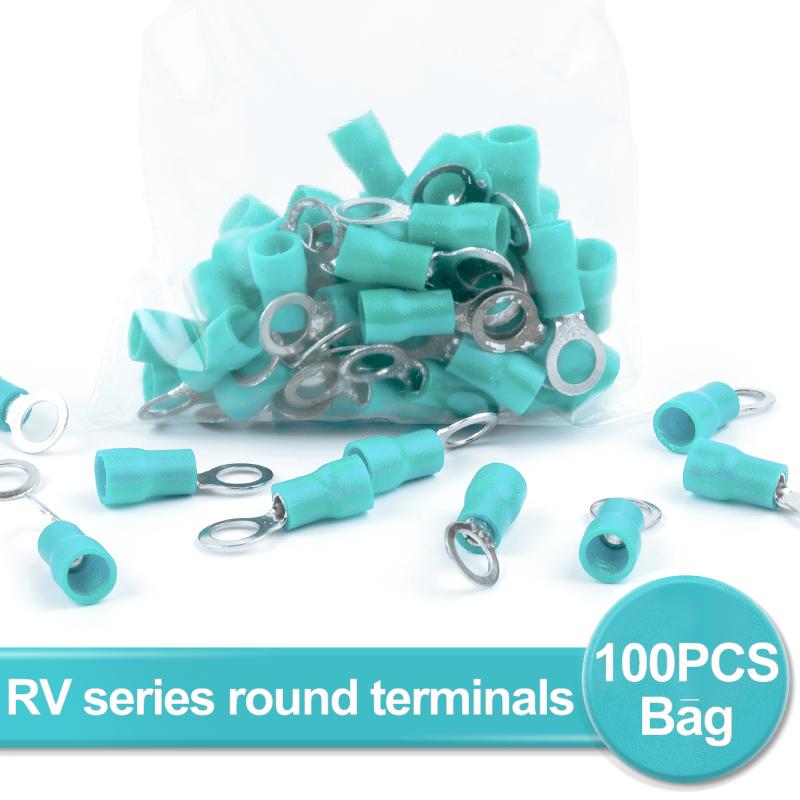 100Pcs RV2-3.2/4/5/6/8/10  Ring Insulated Wire Connector Electrical Crimp Terminal Cable Wire Connector AWG 22-16