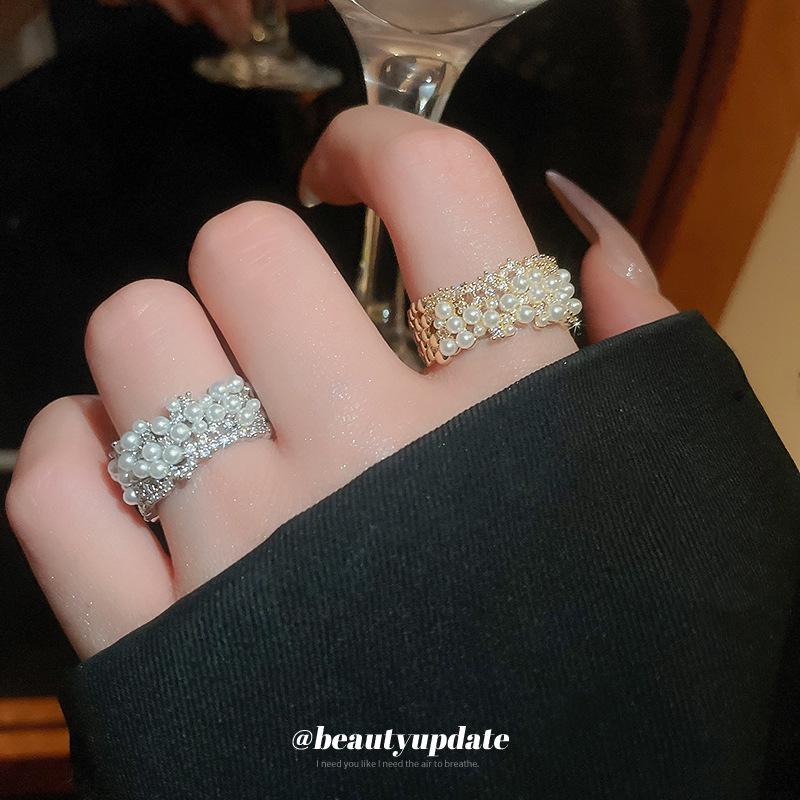 2025 Luxury Gold-Plated Pearl & Diamond Open Ring