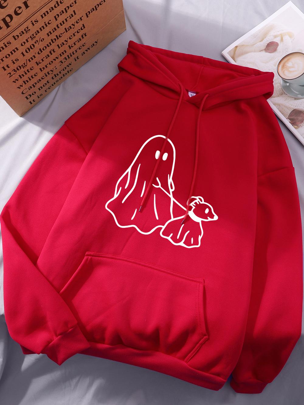 

Худи с принтом «Маленький дьявол ведет собаку» для женщин, удобные, с карманом, с капюшоном, зимние, флисовые, теплые, базовые, спортивные S