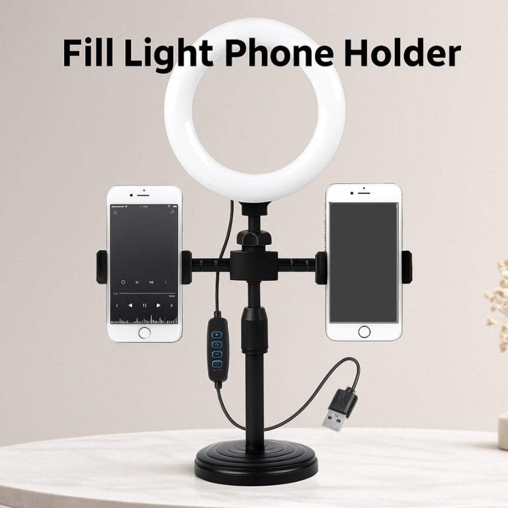 Dual Phone Position Fill Light Phone Holder Lighting Bracket LED Circular Light Live Learning