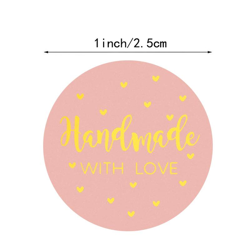 50-500Pcs Handmade With Love Kraft Paper Stickers 25Mm Round Adhesive Labels Baking Wedding Decoration Party Decoration Sticker