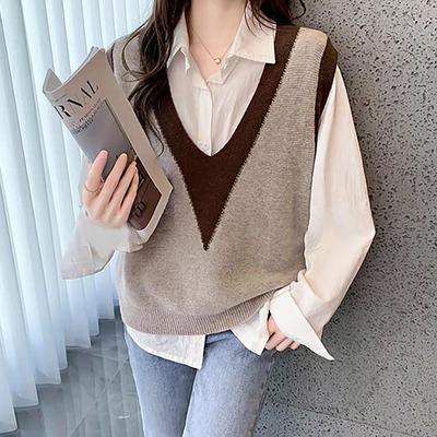 Women's Vest, Knitted V-neck Vest Loose Casual Sleeveless Pullover Sweater Camry Shoulder Fashion Versatile