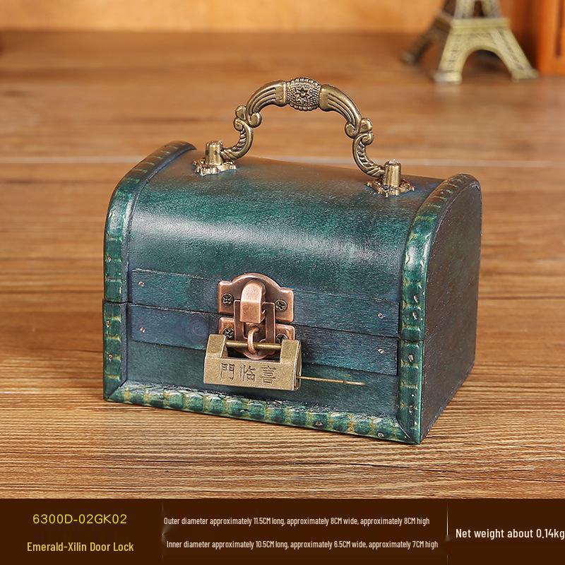 Vintage Wooden Jewelry Box with Combination Lock and Handle for Film Props
