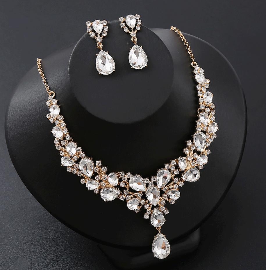 3Pcs Bridal Necklace Earring Set Banquet Party Exaggerated Fashion Women'S Dress Accessories