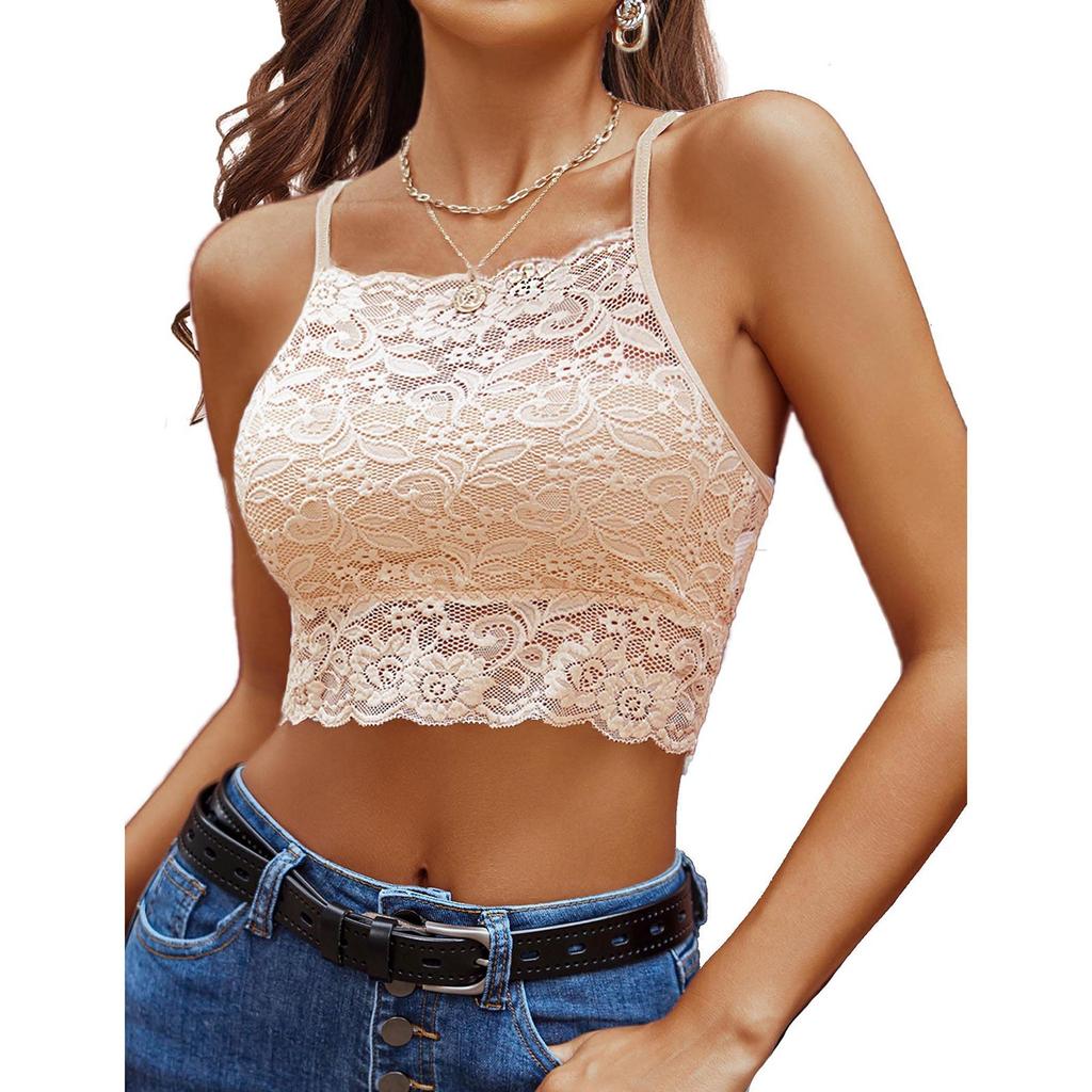 Lace Bralette For Women High Neck Camisoles Racerback Double-