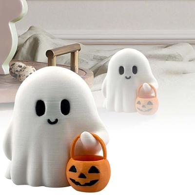 Cute Ghost Statue Holding Pumpkin Statue Resin Halloween Home Decorations for Living Room Bedroom Garden Indoor Outdoor