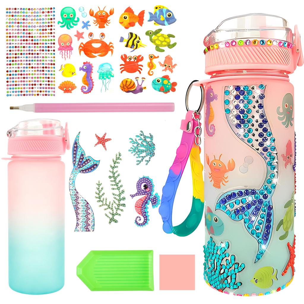 Water Bottle Kits Pretty Colorful Kids Water Bottle Gifts Safe Mermaid Water Bottle with Stickers Attractive Decorate Your Own