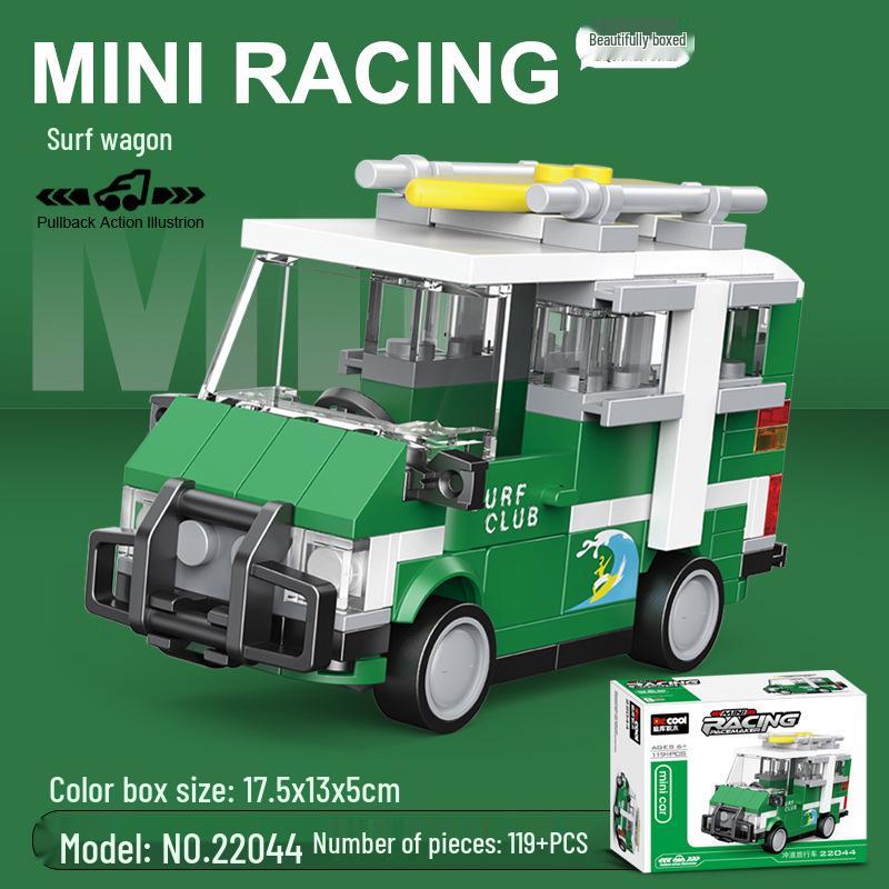 Pull-Back Assembly Toy Set: Campervan, Race Car, Ambulance, Fire Truck