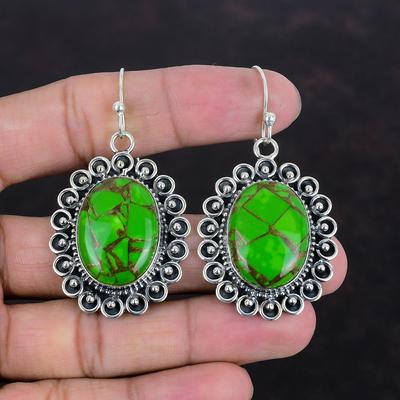 Copper Green Turquoise Earring 925 Sterling Silver Earrings Original Gemstone Earring Handmade Turquoise Jewelry Gifts For Wife Drop Earring