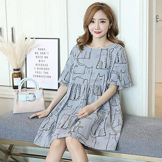 

Летнее платье для беременных больших размеров - свободная юбка А-силуэта средней длины для беременных женщин XL