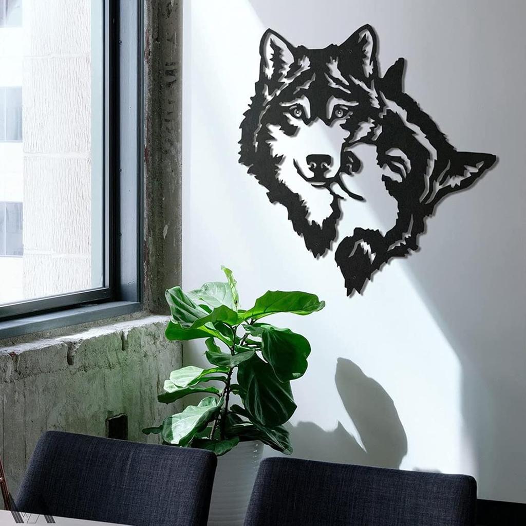AMNGYOOK Metal Wolf Wall Art, Cute Animal Silhouette Sculpture Iron Animal Art Wall Hanging For Living Room Bedroom Kitchen Decor (Wolf Head)