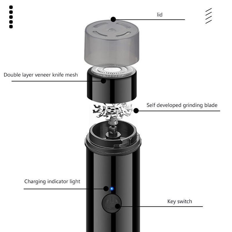 Mini přenosný elektrický holicí strojek s automatickým ovládáním, nabíjení přes USB, pro obočí, horní a dolní rty, tváře, bradu a krk