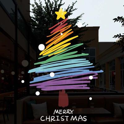 Colorful Christmas Tree Stickers Over Size Portable Glass Electrostatic Film Transparent Waterproof PVC Festival Stickers Party