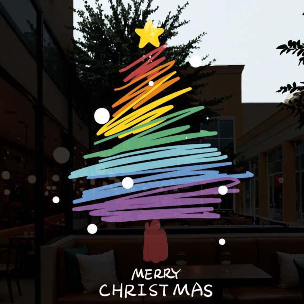 

Colorful Christmas Tree Stickers Over Size PVC Festival Stickers Glass Electrostatic Film Shop Style 2