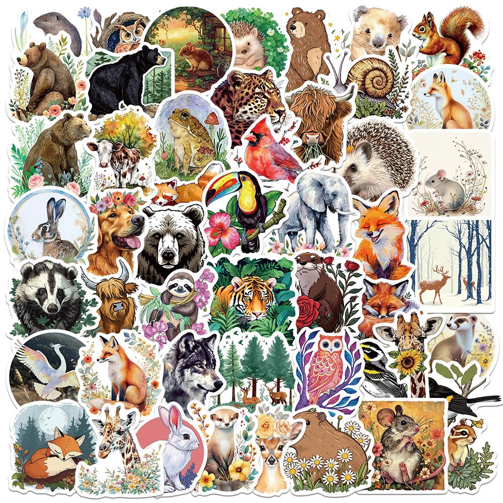 Sada samolepek divoké zvěře: Los, Alpaka, Panda & Lev