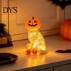 Collectibles for Home Office Lighted Pumpkin Cat Figurine, Spooky Halloween Tabletop Resin Sculpture, Gift Lovers Autumn Fall Ornament Indoor